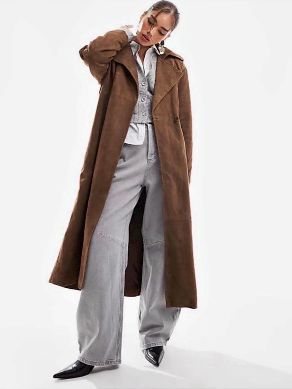 ASOS suede Brown Belted Trench Coat